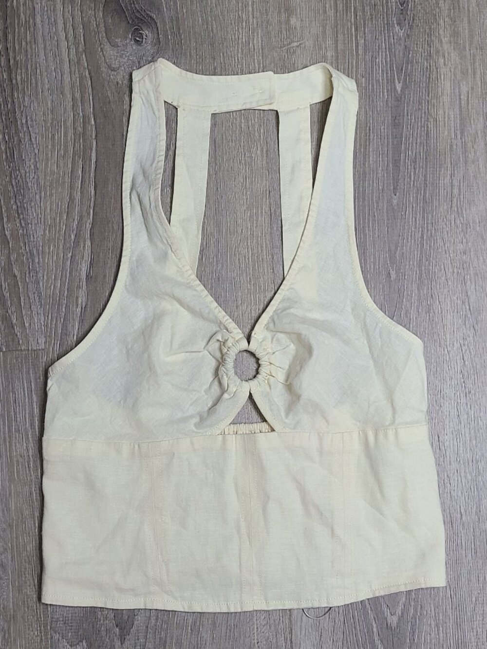 Urban Outfitters UO Xena Linen O-Ring Cutout Halter Crop Top Cream Size Medium M